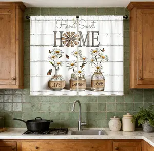 HarleyLand 2 Panel Rusitc Farmhouse Cotton Kitchen Curtains Rod Pocket Country Retro Wood Vintage Small Short Cafe Curtain Inspirational Window Drapes  Bathroom Home Decor
