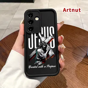 Jesus' Cross Bearing Pattern TPU Phone Case Compatible with Samsung Galaxy S26 S23 Ultra S24 Plus S25 S22+ Plus Shockproof Full Camera Protection Durable Slim Silicone Cover Smartphone Casing