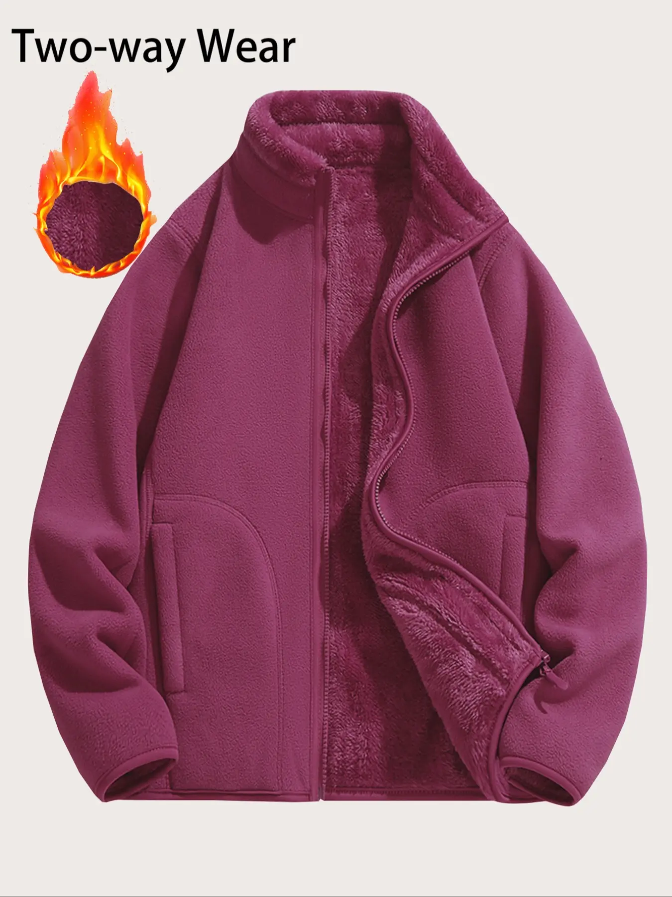 Women's Reversible Fleece Pullover Jacket, Zipper Comfortable Sporty Outerwear Top, Ideal for Autumn Winter Outdoor Hiking Casual Wear