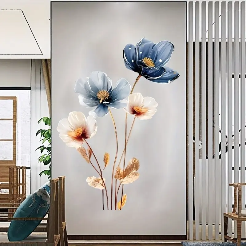 Elegant Blue and Floral Flower Design Wall Stickers with Decor, High-Quality Removable Wallpaper Home Decor for Bedroom Living Room Decoration