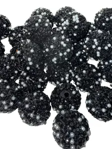 R115- (10PCS) 18mm Black/Silver Bubblegum Acrylic Rhinestone/Pearl Coated Beads for DIY
