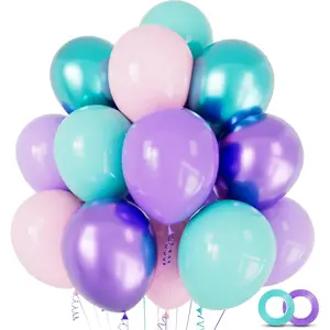 100pcs Balloons 12 inch Purple Pink Teal Balloons Set Metallic Purple Latex Balloon for Girls Birthday Shower Mermaid Party Decorations