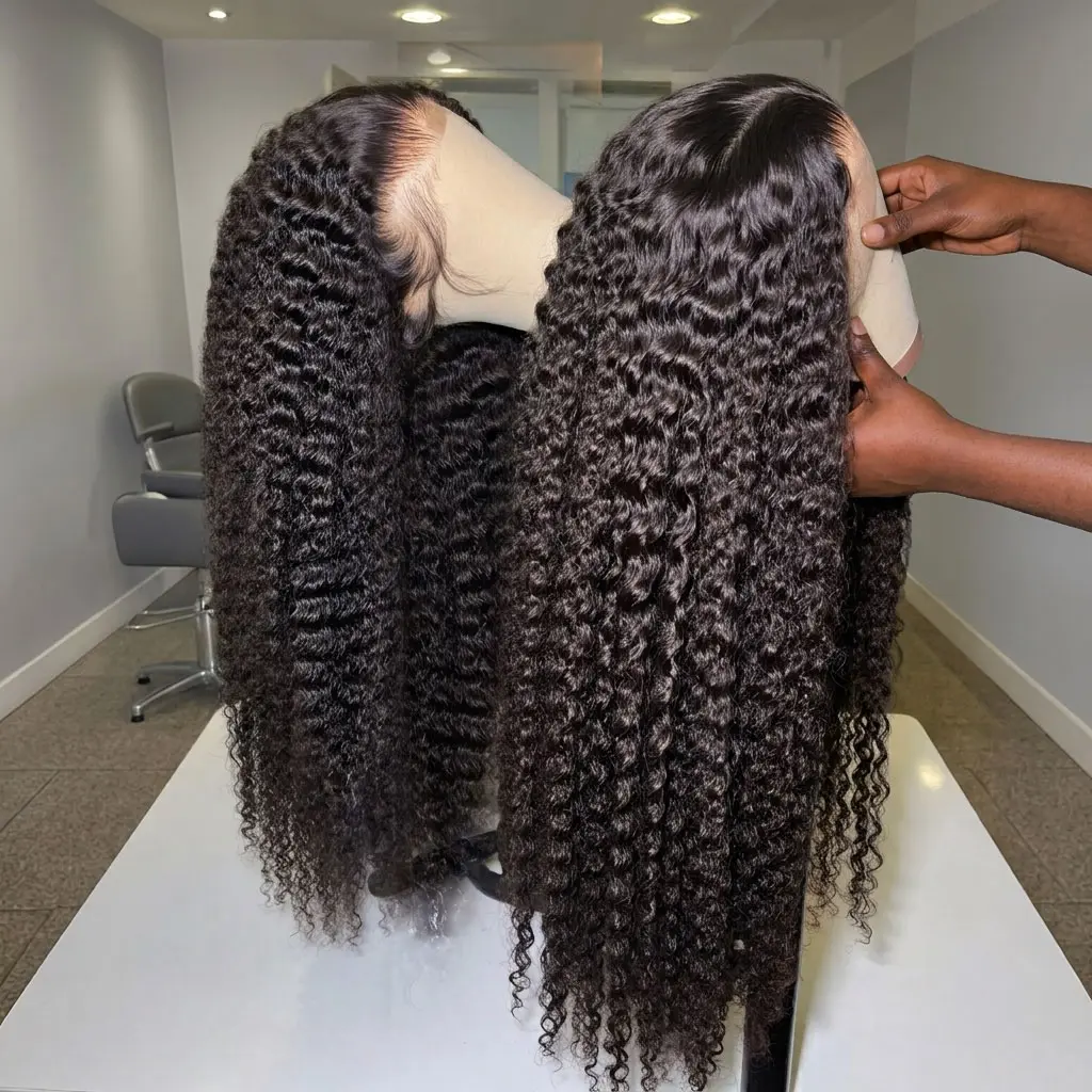 Bling Hair 38 Inch 13x6 HD Transparent Lace Wig Deep Wave Human Hair Lace Frontal Wigs Pre Plucked 180% Density Deep Wavy Curly Affordable Wigs Hair Natural Looking Wig with Baby Hair