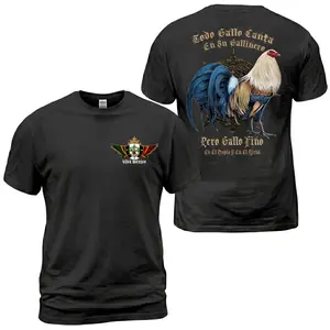 Mexican Rooster Gallo Fino T-Shirt, Todo Gallo Canta Spanish Quote Graphic Tee, Viva Mexico Front Chest Crest Badge, Latino Heritage Back Print Shirt, Soft Cotton Tee Gift for Men and Women