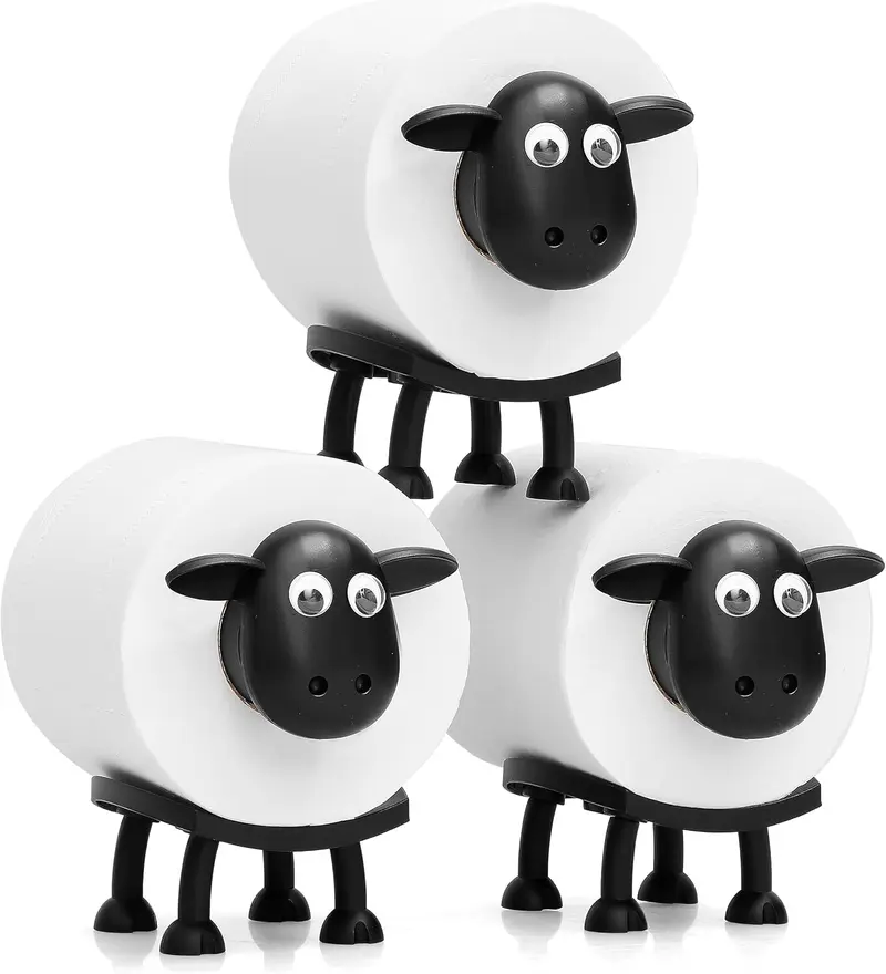 3PCS - Sheep Toilet Roll Holder - Free Standing Bathroom Decor Set - 3D Printed Black Sheep Roll Holder - Cute Bathroom Decor - Ultra Gift - Desk Decoration - Room Decor - Small Space Organizer