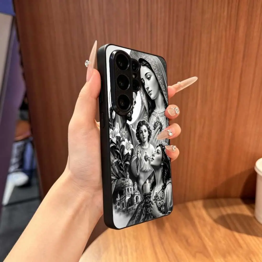Compatible with  S21/S22/S23/S24/S25/S26 Pro/Plus/Ultra/FE/Edge Series Grayscale Multi Halo Family Robed Figure Floral Accent Heat Transfer Print Phone Case, Aluminum Plate Back Panel Protective Cover HNN-03729