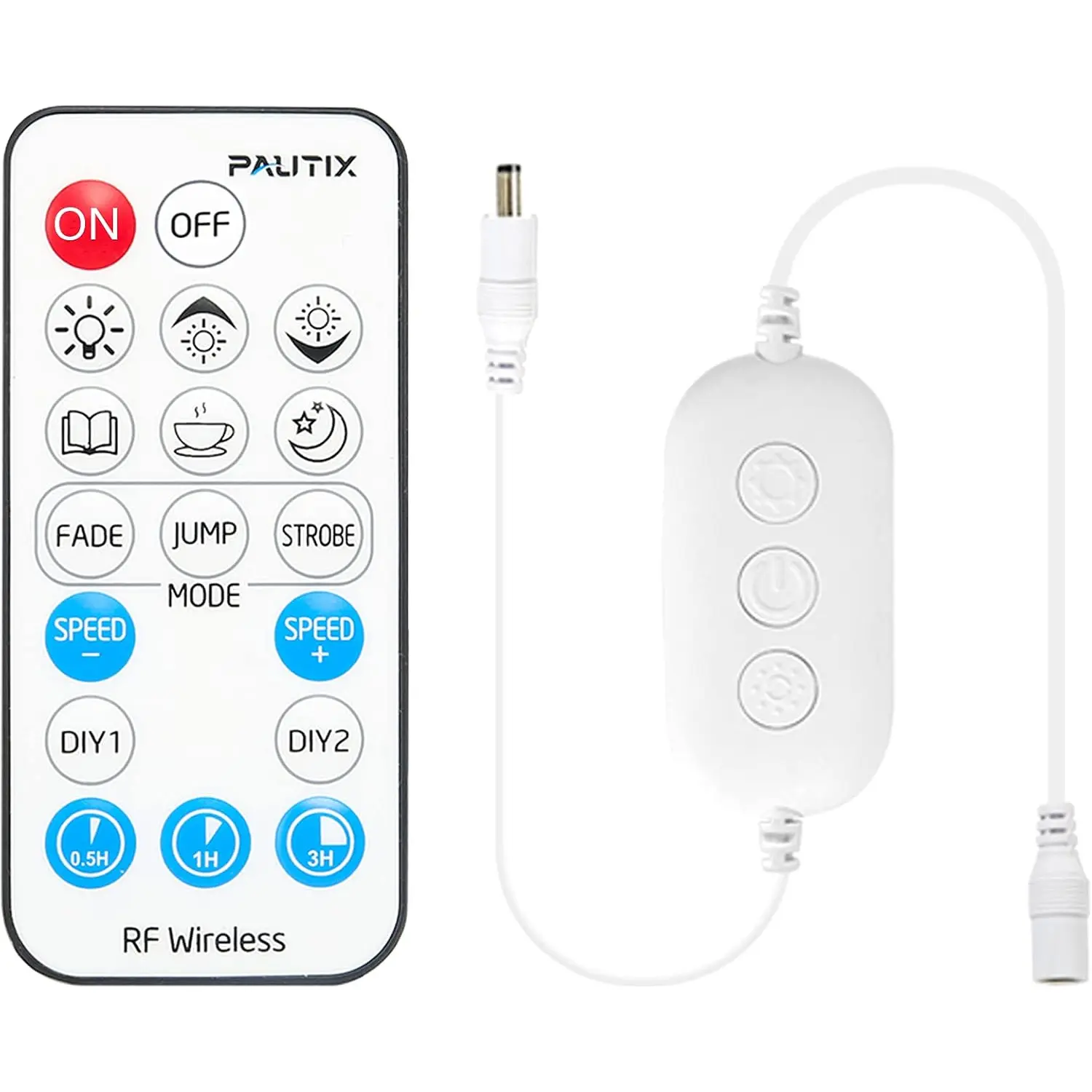 RF Remote Dimmer for Single Color LED Strip Lights,18-Key Wireless Remote and in-line Controller DC 12V-24V for 3528/2835/5050/COB LED Tape Lights,Timer Function