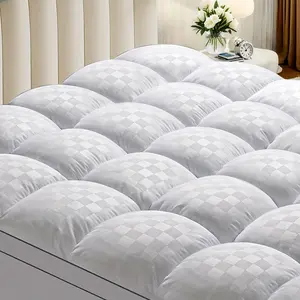 Extra Thick Quilted Mattress Topper - Soft White Stretches 8-21" Deep, Cooling Comfort Pad with Diamond Pattern for Bedroom & Guest Room