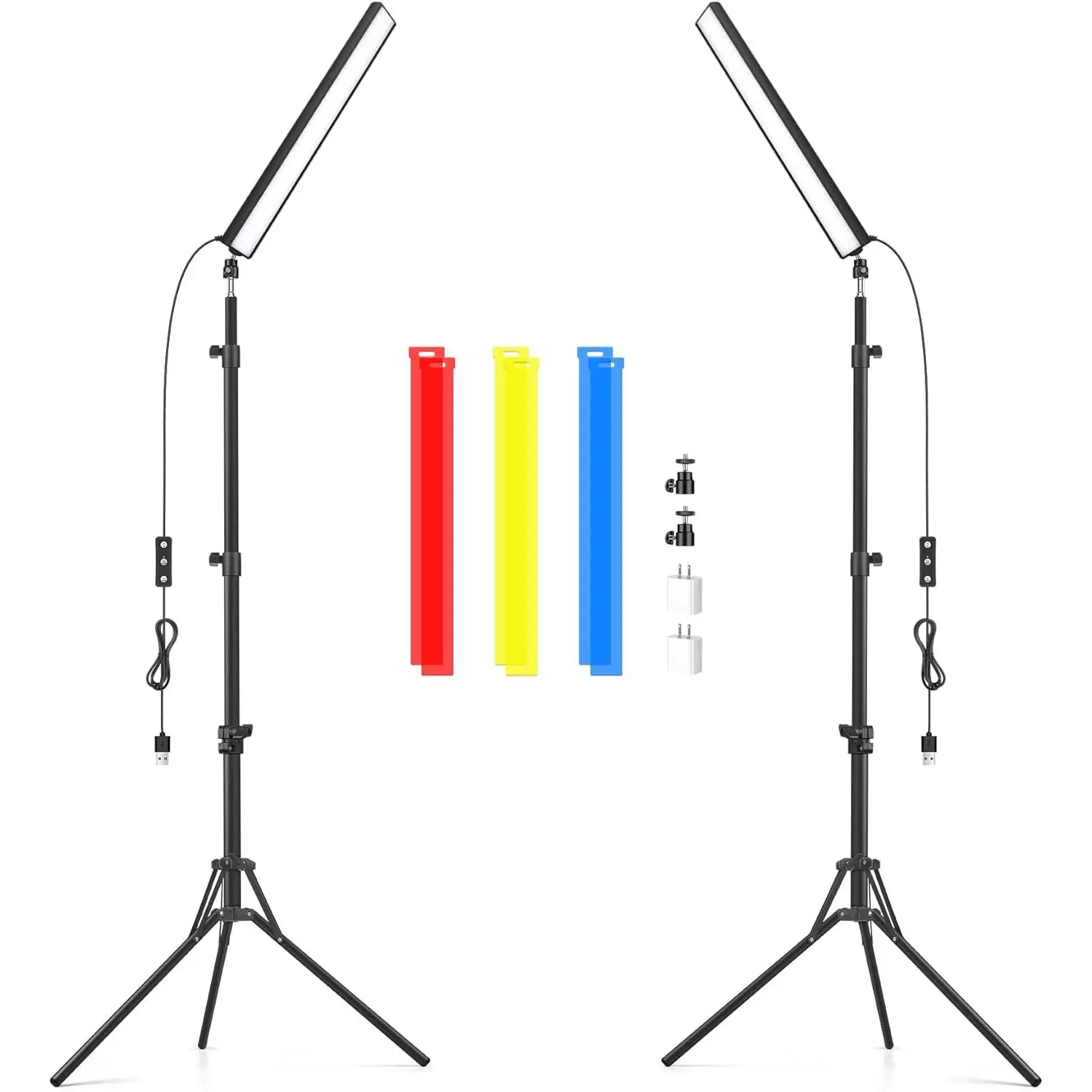2 Pack Led Video Light Wand Stick,  5600K Led Photography Lighting Wand Kit with 63'' Tripod Stand/Color Filters, Studio Photo Lights for Video Recording/Streaming/Portrait/Vlog/Makeup/Podcast
