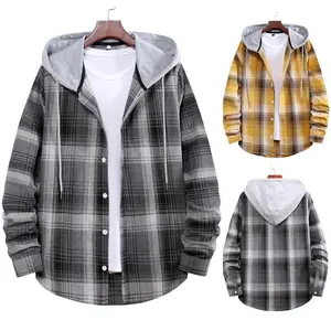 Mens Color Block Plaid Flannel Shirt - Hooded Casual Button Down for Layering and Stre