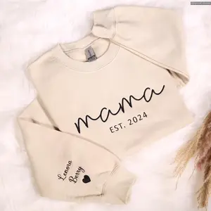 Custom Embroidered Mama Sweatshirt, Hoodie, Tee, Kids Names On Sleeve, Personalized Mom Embroidery, Baby Announcement Gifts , Global Trending Outfits