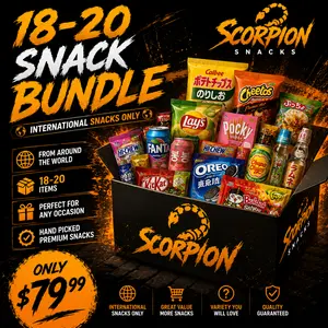 Scorpion Snacks 18–20 Item Exotic Snack Bundle | International Chips, Candy, Cookies & Drinks
