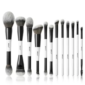 BEILI 12-Piece Dual-Ended Makeup Brush Set Minimalist Black & White Design Soft Bristles for Foundation Contour Blush Highlight Blending Brows Eyeshadow Eyeliner & Concealer Cruelty-Free Professional Portable Two-in-One