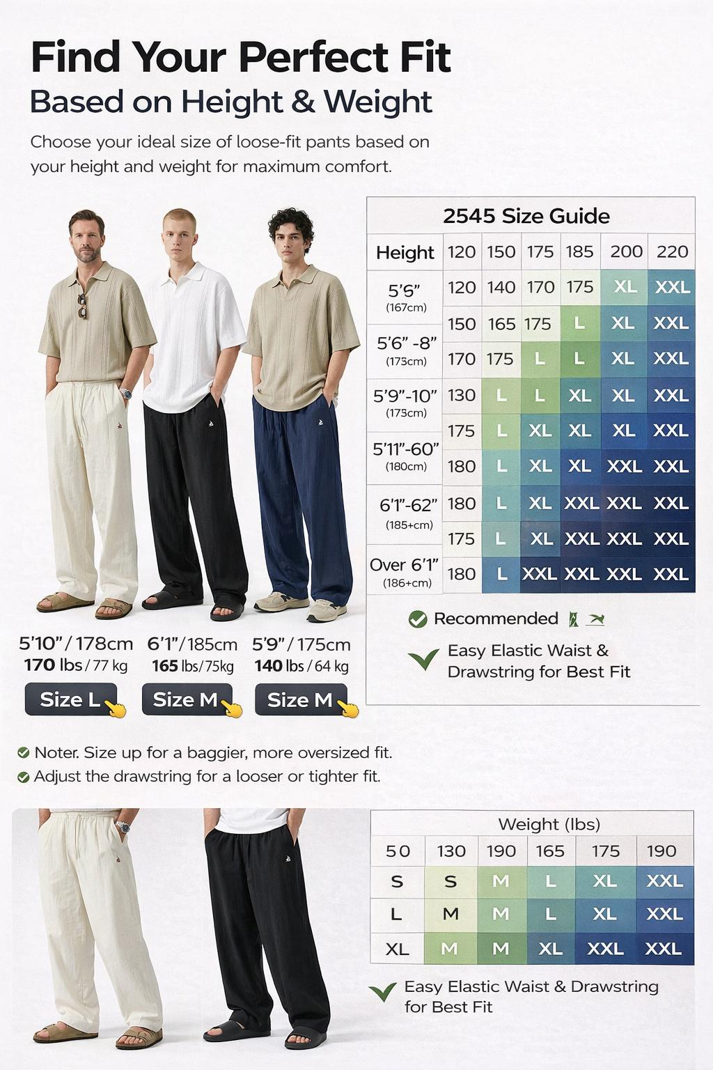 CAONAT Men’s Linen Drawstring Pants – Loose Fit Lightweight Summer Pants, Elastic Waist Casual Wide Leg Pants for Men, Breathable Comfortable Beach Trousers