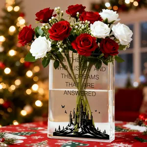 1pc Clear Acrylic Book Vase & Bookend Rectangular Book-Shaped Flower Holder Bohemian Home/Office/Library Decor Bookish Gift for Women Christmas or Valentine’s Day Present