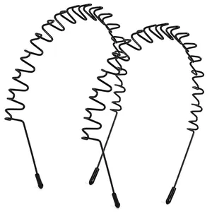 2 count Metal  Bands for Women's Hair, Spring Wave Non Slip Mens  Band, Unisex Black Simple Fashion Hair Bands, Outdoor  Hair Hoop