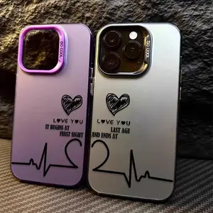 Couple Love Heart Sweet Words Plating Phone Case for iPhone 16 15 14 13 12 11 Pro Max XS X XR 8 7 Plus SE 16E Shockproof Cover