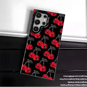 Casing For SAMSUNG GALAXY S22 S23 S24 FE ULTRA Halloween Skull Cherry Pattern Black Silver Stylish Acrylic Shockproof Protection Anti-Drop Phone Cases Shell Cover Protective Smartphone