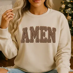 Amen Latch Hook Yarn Faux Style Crewneck Sweater with Letter Pattern for Women Athletic Comfortable & Stylish Casual Wear