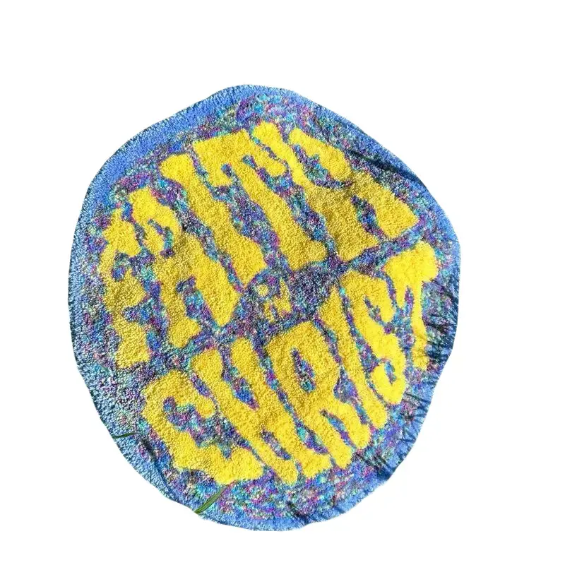 Faith in Christ Prayer Rug - Blue and Yellow Design with Bold Text for Religious Use