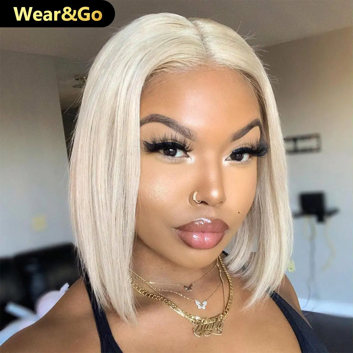 OQ HAIR Pre Cut Lace Glueless Bob Wigs 613 Blonde Wigs Straight Hair 4x6 Lace Wear Go Glueless Wigs Human Hair