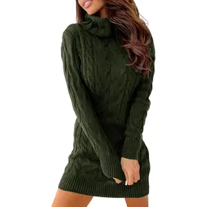 Womens Cable Knit Sweater Dress Sexy Long Sleeve Bodycon Turtleneck Mini Fall Sweaters DressesGift