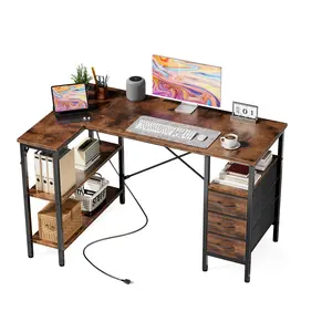 3-Color L-Shaped Gaming Desk, 2 Size Options (47/55 inch) with Monitor Stand, 3 Drawers, USB & Power Outlets, Corner Workstation for Home Office