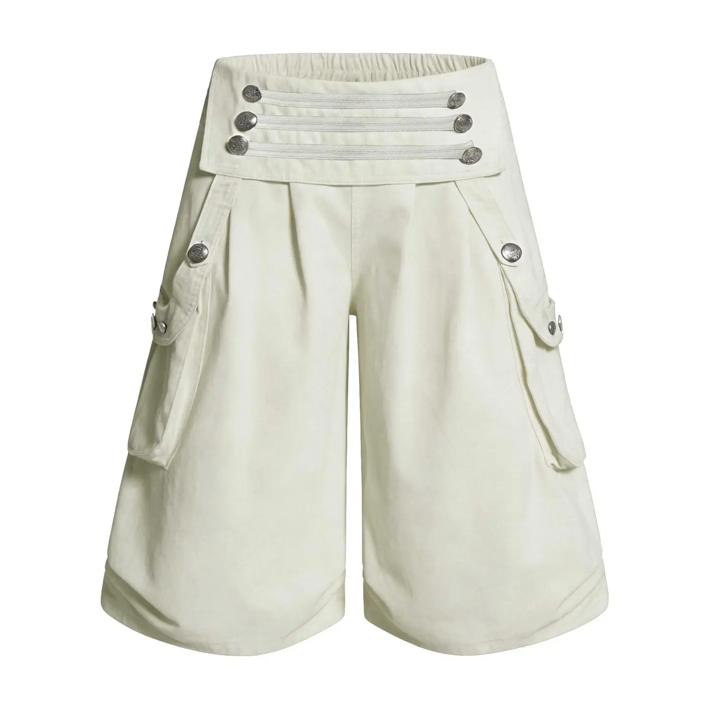 inflation Men's Cargo Capri Shorts - Soft 100% Cotton, High Waist, Casual Loose Fit, Workwear Ready, Multi-Button, Side Straps, Baggy Cargo Jorts, Capri-Style Design, Cargo Shorts, Capri-Style Men's Shorts