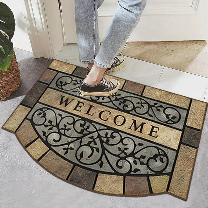 Vintage Welcome Letter Pattern Door Mat, Non-slip Soft Floor Mat, Rectangle Home Decorative Carpet for Living Room Bedroom Hotel Entrance