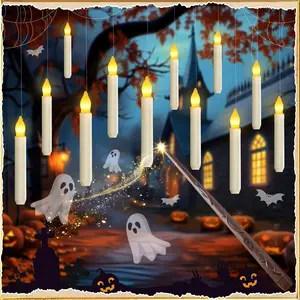 Halloween Decorations Floating Candle 12 Pcs Warm Yellow Flameless Taper Candles