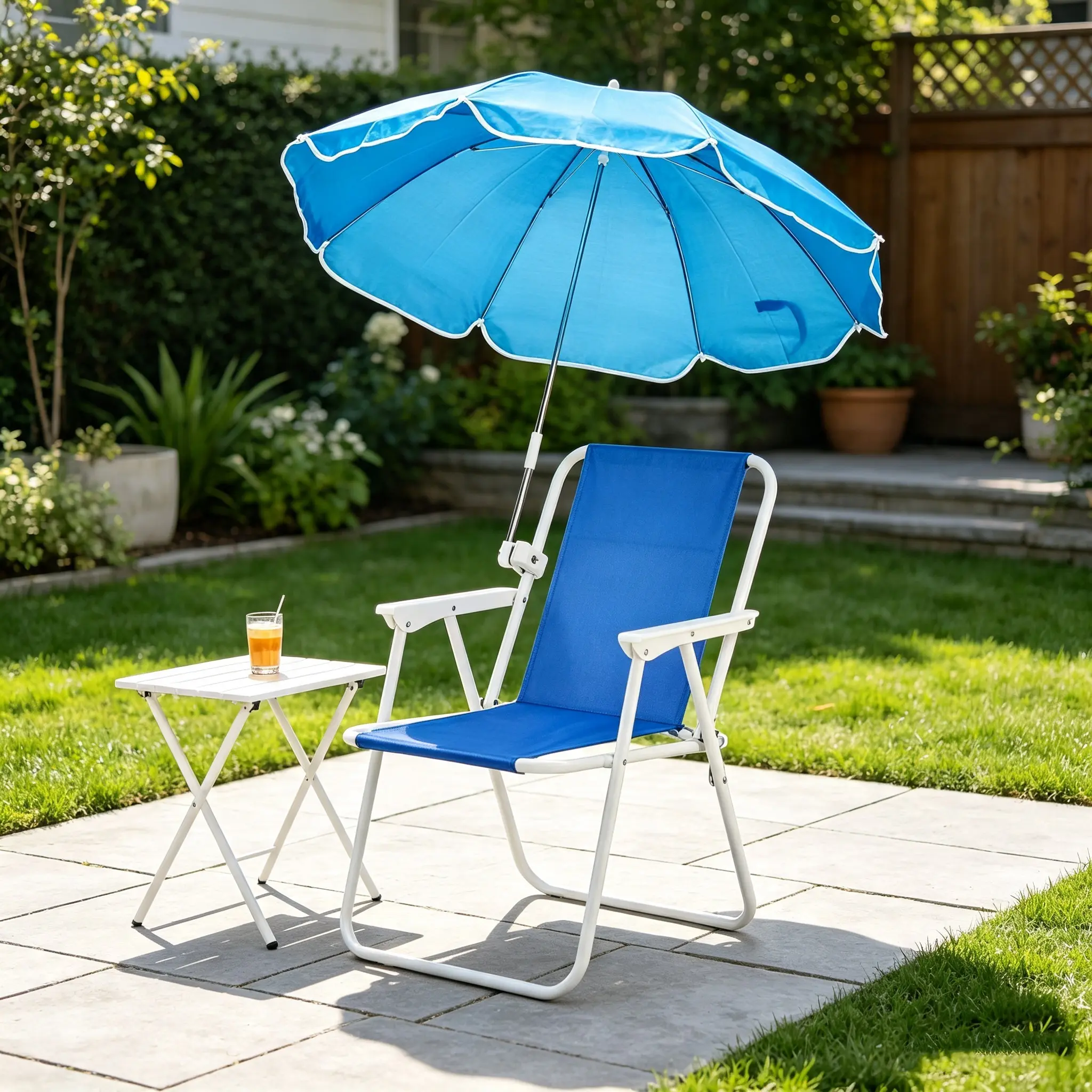 Adult Folding Beach Chair with Umbrella, Lightweight Portable Outdoor Camping Chair, 265lbs Capacity for Travel, Picnic