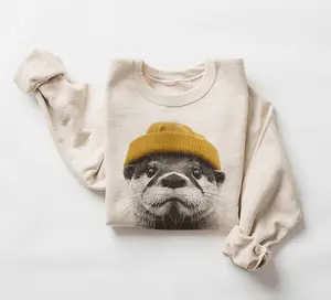 Retro River Otter Wearing Beanie Unisex Sweatshirt