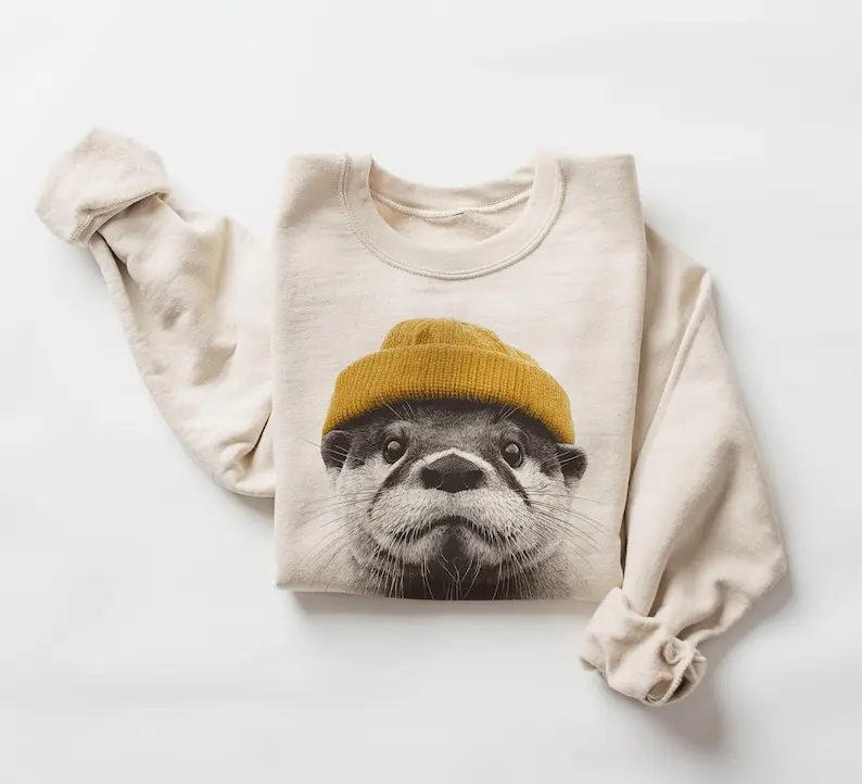 Retro River Otter Wearing Beanie Unisex Sweatshirt