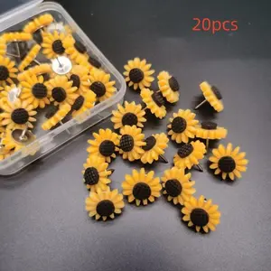 20 Creative Whimsical Sunflower Design Push Pins, Daisy Flower Decorative Office Binding Clips, Cute Desk Accessories with Artistic Touch for Organizing Papers