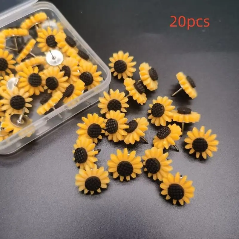 20 Creative Whimsical Sunflower Design Push Pins, Daisy Flower Decorative Office Binding Clips, Cute Desk Accessories with Artistic Touch for Organizing Papers, Whimsical Motifs, Organizing Needs, Sunflower Office Supplies