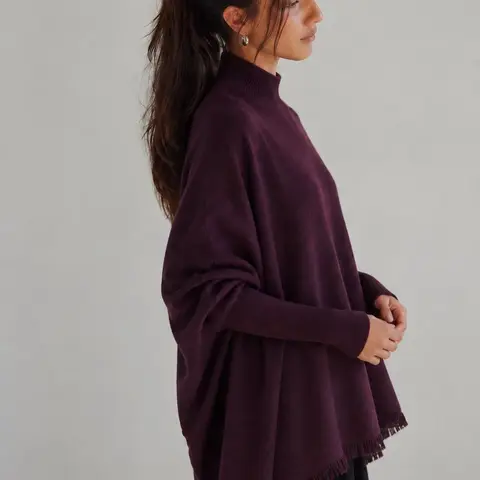 Women's Monaco Mockneck Loose-Fit Dolman Sleeve Fringe Edge Soft Knitted Sweater - Casual Elegant Knitwear, Everyday Tops for Women, Hazard-Free