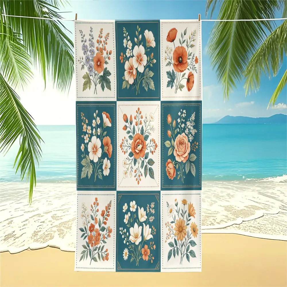 Indigo Vintage Floral Beach Towel, Quick Dry and Absorbent, Skin Friendly Fabric, for beach and travel