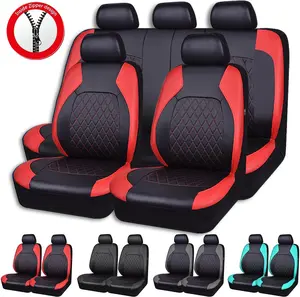 5 Seats Full Set Car Seat Covers, Premium Waterproof PU Leather Cushion Protectors, 40/60 Split Zipper Design Front and Rear Bench Seat, Universal for Vehicles Sedans SUVs
