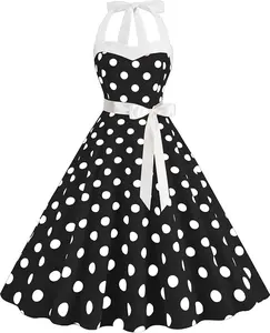 Womens 50s Polka Dot Dress Mid Century Retro A-Line Fancy Dress for Adults