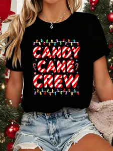 100% Cotton Unisex Graphic T-Shirt Candy Cane Crew Christmas Candy Cane Lover Xmas T-Shirt, Graphic Tees Women