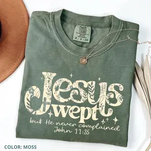 Comfort Colors Jesus Wept Shirt, Floral Christian Shirt, Retro Christian Original Boho Faith shirt