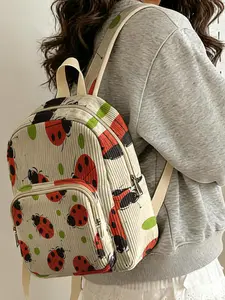 1pc Ladybug Pattern 2D Printed Women's Backpack for School, Velvet Texture + Layered Storage + Lightweight Comfort | Perfect for Students to Class/Shopping/Short Trips | Combines Atmosphere and Practicality