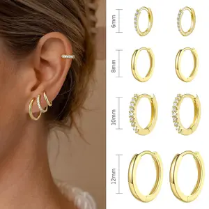 4 Pairs Small Golden Hoop Earrings Sets for Women, Golden Plated Huggie Hoop Earrings for Cartilage Helix Tragus Cubic Synthetic Zirconia Hoop Earrings Stack Cartilage Earring Lightweight Tiny Hoop Earrings Sets for Multiple Piercing