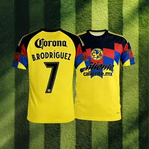 7# Brian Rodríguez 25 26 Mexico LIGA MX Club America Home Yellow Short Sleeve Soccer Jersey Fans Version Breathable