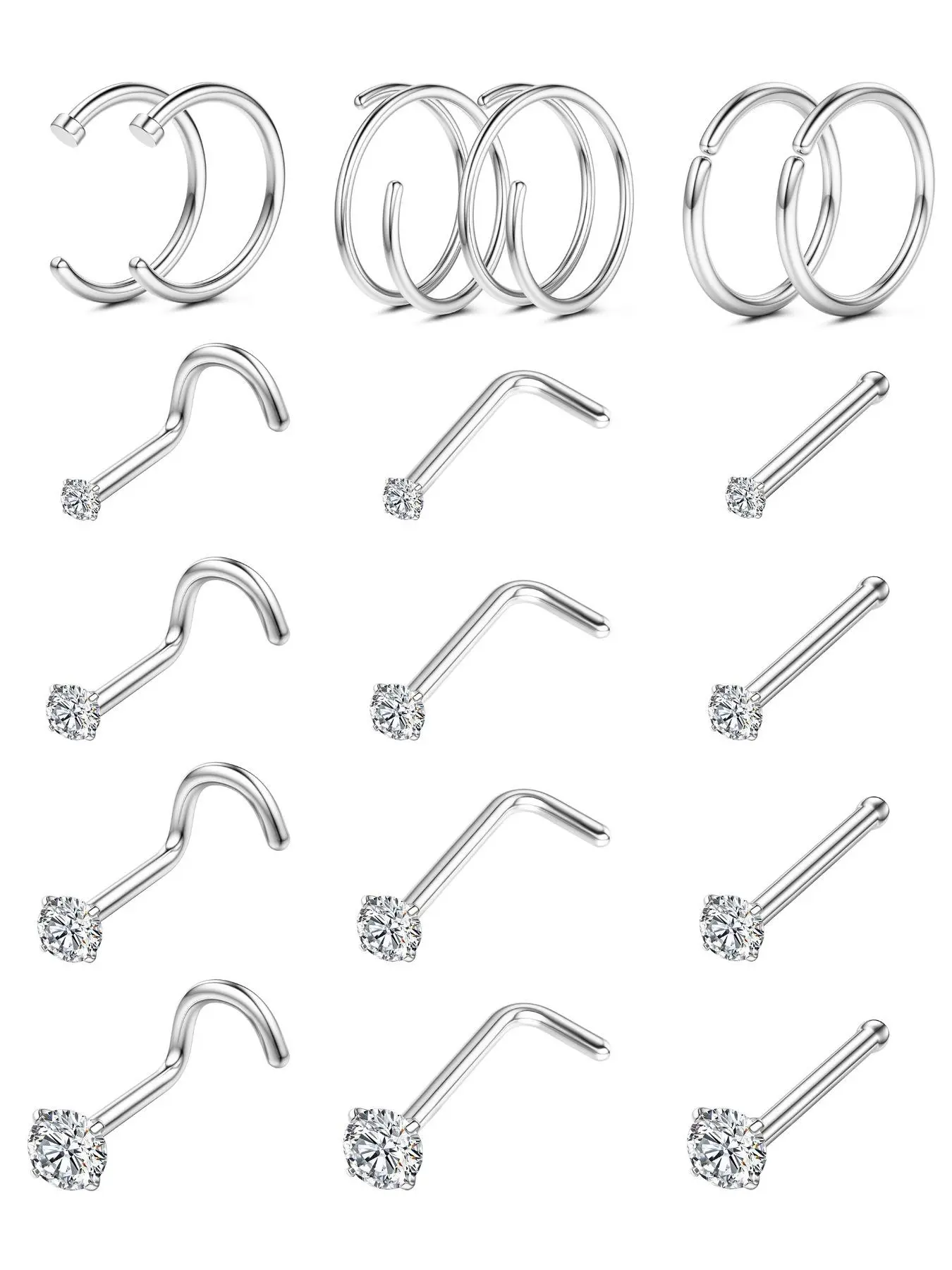Minimalist Nose Ring, Stainless Steel Nose Studs, Double Hoop Nose Ring for Women & Men, Body Piercing Jewelry, High Quality Jewelry, Fashion Accessories for Party, Daily Clothing Decor