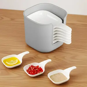 Dipping Sauce Plate & Holder Set, 7 Counts Set Vinegar & Soy Sauce Dish Set Including 6 Seasoning Dishes and 1 Storage Box, Dipping Sauce Plate Set, Dinnerware, Kitchen Accessories