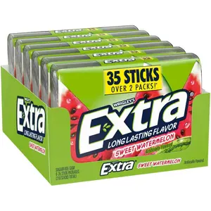Extra Sweet Flavor Sugar-Free Watermelon Chewing Gum Snack - 35 Sticks per Pack, 6-Pack Set