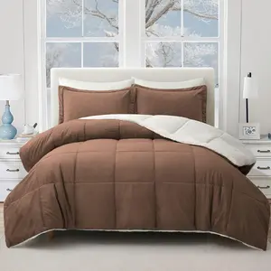 Bafode 3-Piece Sherpa Reversible Down Alternative Comforter Set with Pillow Shams