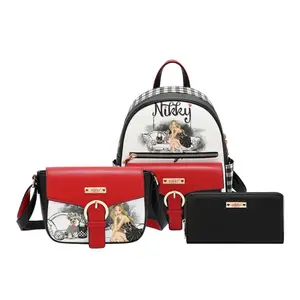 Nikky ANGEL FROM ABOVE 3 PIECE SET Backpack Mini Crossbody Wallet Red & Black Design