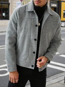 Men's Woolen Jacket Coat, Front Button Design, Long Sleeve, Pockets, Fall Winter Casual Warm Wear, Solid Color Jackets, Perfect Gift for Him